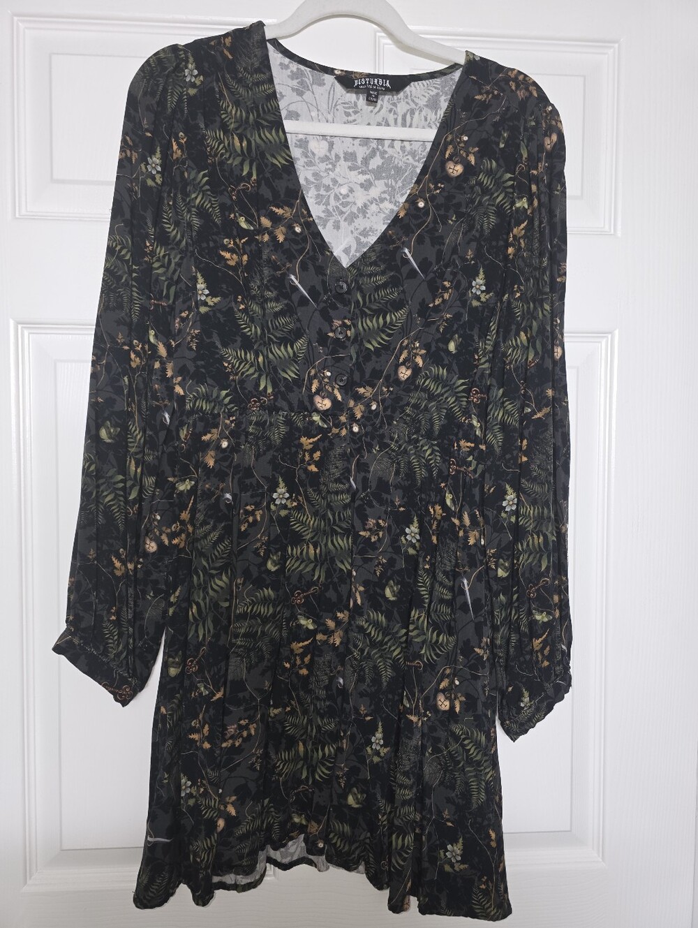 NWOT Disturbia Wither Fern Print Balloon Sleeve Mini Dress Size 10 US
